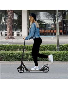 HOMCOM Folding Kick Scooter 2 Big Wheels Teens Adult 14+ Adjustable Ride On Black