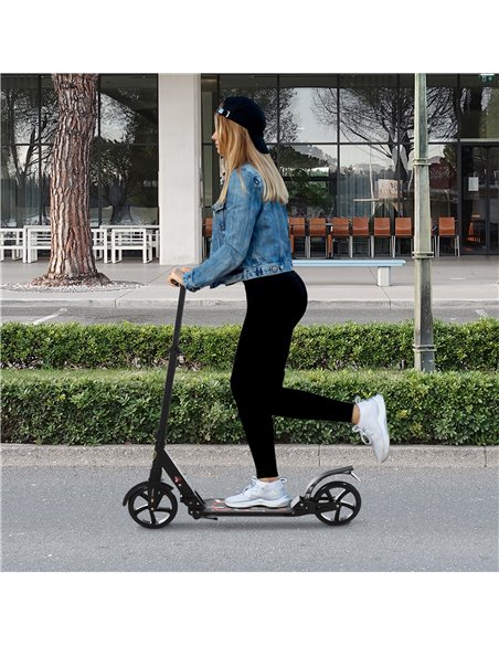 HOMCOM Folding Kick Scooter 2 Big Wheels Teens Adult 14+ Adjustable Ride On Black - pic 4061 | FastDaddyshop