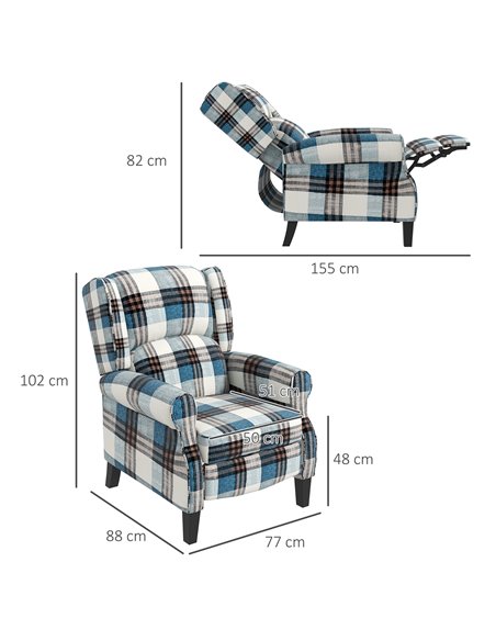 HOMCOM Wingback Reclining Chair Push Back Recliner Armchair for Living Room Bedroom with Footrest Armrests Wood Legs Blue 833-70 - pic 40613 | FastDaddyshop