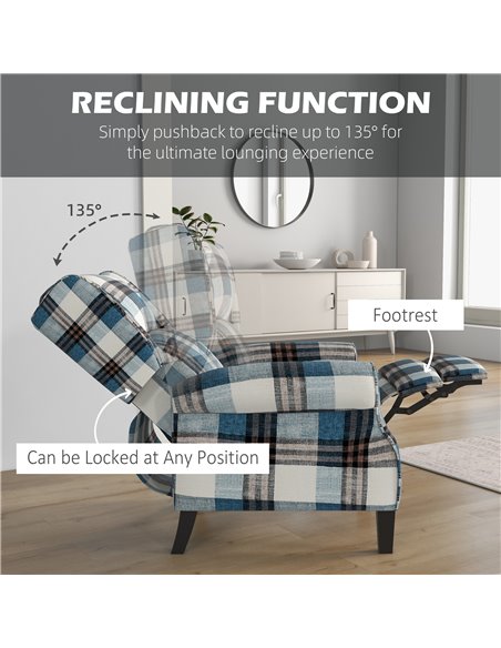 HOMCOM Wingback Reclining Chair Push Back Recliner Armchair for Living Room Bedroom with Footrest Armrests Wood Legs Blue 833-70 - pic 40614 | FastDaddyshop