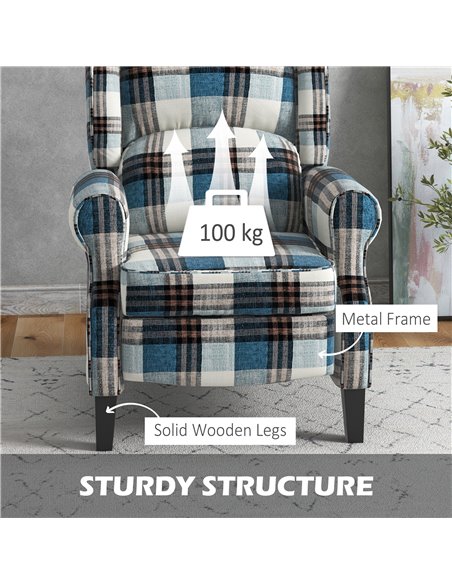 HOMCOM Wingback Reclining Chair Push Back Recliner Armchair for Living Room Bedroom with Footrest Armrests Wood Legs Blue 833-70 - pic 40616 | FastDaddyshop