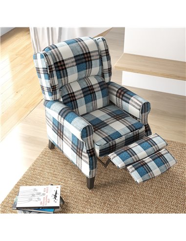 HOMCOM Wingback Reclining Chair Push Back Recliner Armchair for Living Room Bedroom with Footrest Armrests Wood Legs Blue 833-70