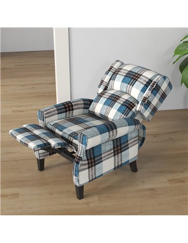 HOMCOM Wingback Reclining Chair Push Back Recliner Armchair for Living Room Bedroom with Footrest Armrests Wood Legs Blue 833-70