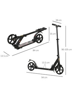 HOMCOM Folding Kick Scooter 2 Big Wheels Teens Adult 14+ Adjustable Ride On Black 2