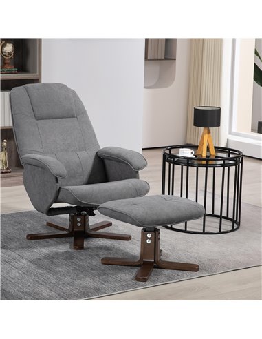 HOMCOM Linen Swivel Recliner Chair with Footstool, Grey 839-871V80GY