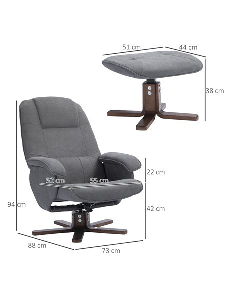 HOMCOM Linen Swivel Recliner Chair with Footstool, Grey 839-871V80GY - pic 40622 | FastDaddyshop