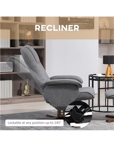 HOMCOM Linen Swivel Recliner Chair with Footstool, Grey 839-871V80GY