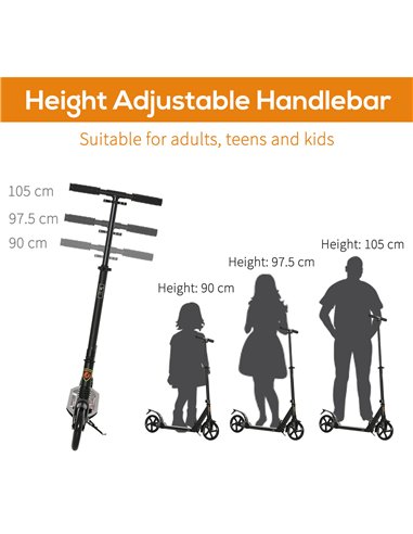HOMCOM Folding Kick Scooter 2 Big Wheels Teens Adult 14+ Adjustable Ride On Black