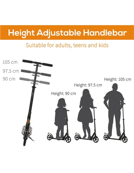 HOMCOM Folding Kick Scooter 2 Big Wheels Teens Adult 14+ Adjustable Ride On Black - pic 4063 | FastDaddyshop