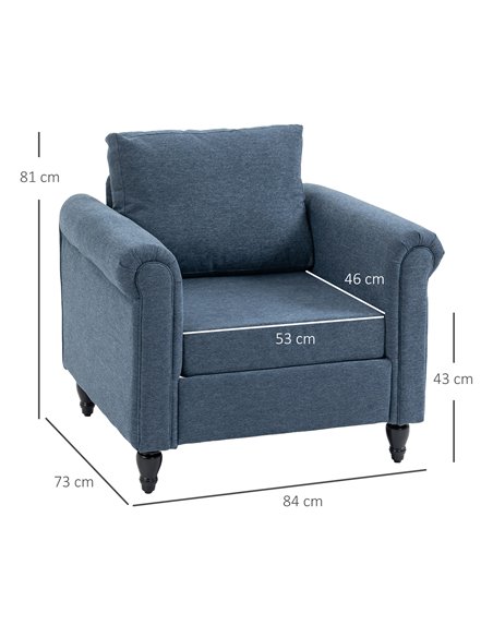 HOMCOM Vintage Accent Chair, Tufted Upholstered Lounge Armchair Single Sofa Chair with Rubber Wood Legs, Rolled Arms, Dark Blue  - pic 40631 | FastDaddyshop