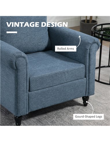 HOMCOM Vintage Accent Chair, Tufted Upholstered Lounge Armchair Single Sofa Chair with Rubber Wood Legs, Rolled Arms, Dark Blue 