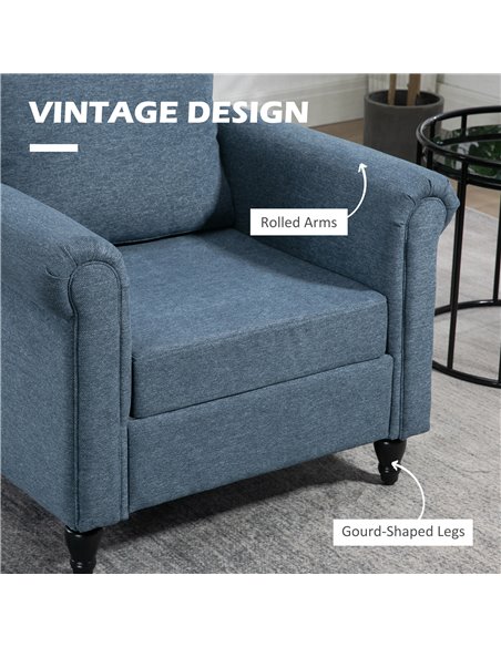 HOMCOM Vintage Accent Chair, Tufted Upholstered Lounge Armchair Single Sofa Chair with Rubber Wood Legs, Rolled Arms, Dark Blue  - pic 40632 | FastDaddyshop
