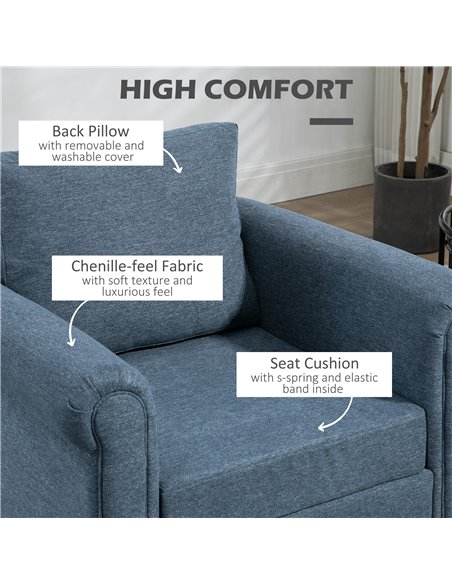 HOMCOM Vintage Accent Chair, Tufted Upholstered Lounge Armchair Single Sofa Chair with Rubber Wood Legs, Rolled Arms, Dark Blue  - pic 40633 | FastDaddyshop