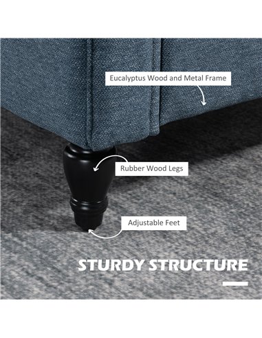HOMCOM Vintage Accent Chair, Tufted Upholstered Lounge Armchair Single Sofa Chair with Rubber Wood Legs, Rolled Arms, Dark Blue 