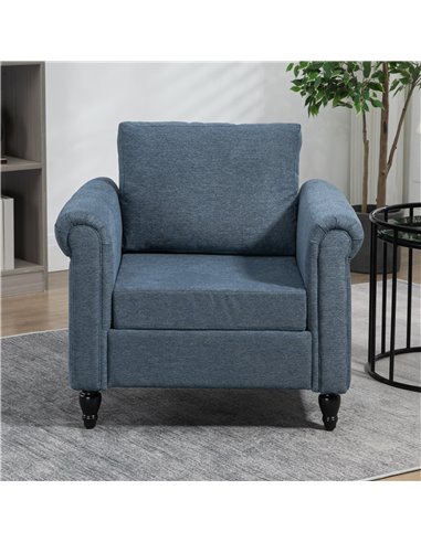 HOMCOM Vintage Accent Chair, Tufted Upholstered Lounge Armchair Single Sofa Chair with Rubber Wood Legs, Rolled Arms, Dark Blue 