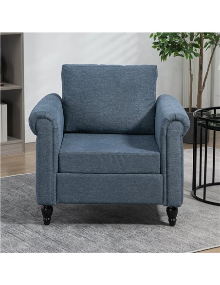 HOMCOM Vintage Accent Chair, Tufted Upholstered Lounge Armchair Single Sofa Chair with Rubber Wood Legs, Rolled Arms, Dark Blue  - pic 40635 | FastDaddyshop