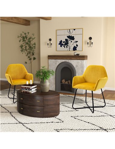HOMCOM Modern Velvet-Feel Fabric Upholstered Armchair, Yellow 839-P028