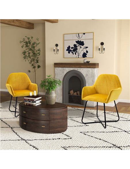 HOMCOM Modern Velvet-Feel Fabric Upholstered Armchair, Yellow 839-P028 - pic 40639 | FastDaddyshop