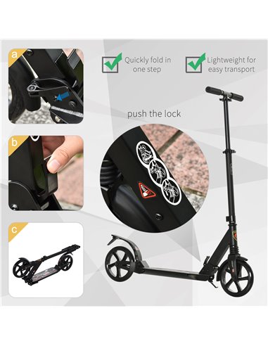 HOMCOM Folding Kick Scooter 2 Big Wheels Teens Adult 14+ Adjustable Ride On Black