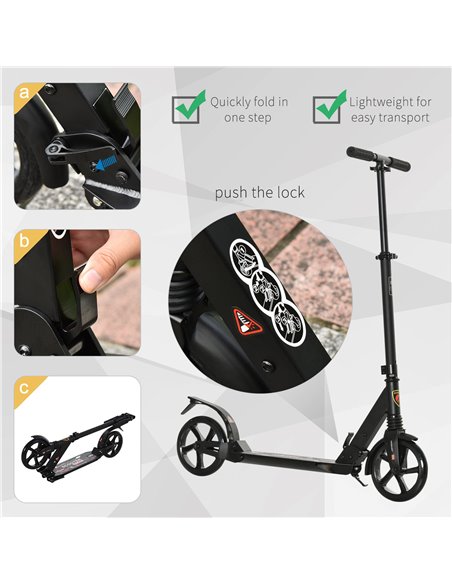 HOMCOM Folding Kick Scooter 2 Big Wheels Teens Adult 14+ Adjustable Ride On Black - pic 4064 | FastDaddyshop