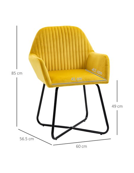 HOMCOM Modern Accent Chair, Velvet-Feel Fabric Upholstered Armchair with Metal Base for Living Room, Set of 2, Yellow 839-P028 - pic 40640 | FastDaddyshop