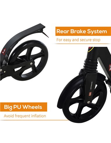 HOMCOM Folding Kick Scooter 2 Big Wheels Teens Adult 14+ Adjustable Ride On Black