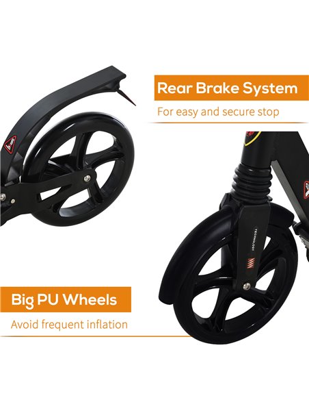 HOMCOM Folding Kick Scooter 2 Big Wheels Teens Adult 14+ Adjustable Ride On Black - pic 4065 | FastDaddyshop