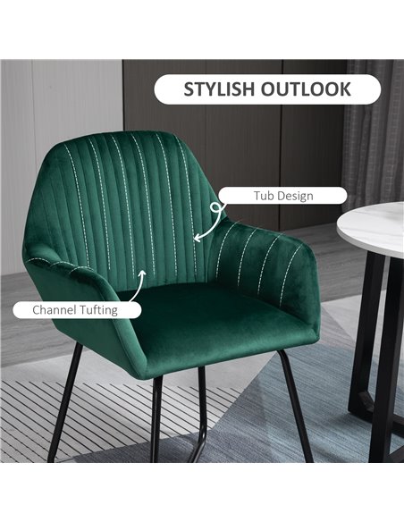 HOMCOM Modern Accent Chair, Velvet-Feel Fabric Upholstered Armchair with Metal Base for Living Room, Set of 2, Green 839-P026 - pic 40650 | FastDaddyshop