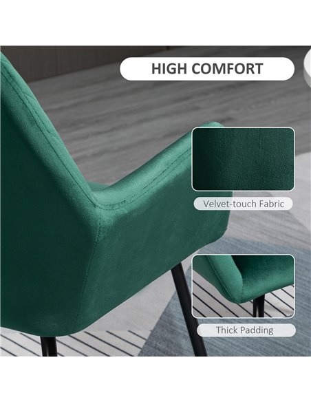 HOMCOM Modern Accent Chair, Velvet-Feel Fabric Upholstered Armchair with Metal Base for Living Room, Set of 2, Green 839-P026 - pic 40651 | FastDaddyshop
