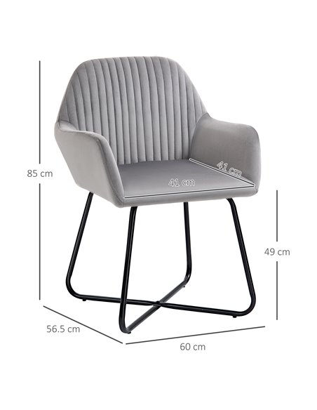 HOMCOM Modern Accent Chair, Velvet-Feel Fabric Upholstered Armchair with Metal Base for Living Room, Set of 2, Grey 839-P027 - pic 40658 | FastDaddyshop