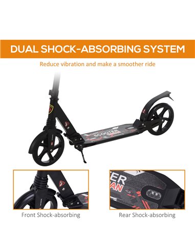 HOMCOM Folding Kick Scooter 2 Big Wheels Teens Adult 14+ Adjustable Ride On Black