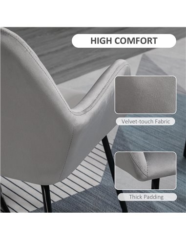 HOMCOM Modern Accent Chair, Velvet-Feel Fabric Upholstered Armchair with Metal Base for Living Room, Set of 2, Grey 839-P027
