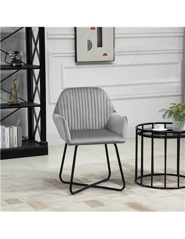 HOMCOM Modern Accent Chair, Velvet-Feel Fabric Upholstered Armchair with Metal Base for Living Room, Set of 2, Grey 839-P027