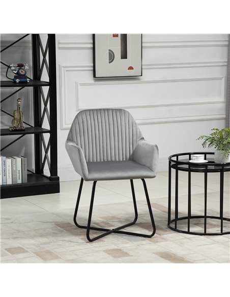 HOMCOM Modern Accent Chair, Velvet-Feel Fabric Upholstered Armchair with Metal Base for Living Room, Set of 2, Grey 839-P027 - pic 40662 | FastDaddyshop