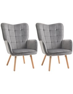 HOMCOM Modern Velvet-Touch Tufted Wingback Armchair, Grey 839-P032