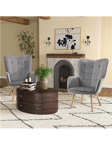 HOMCOM Modern Velvet-Touch Tufted Wingback Armchair, Grey 839-P032