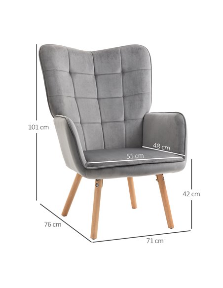 HOMCOM Modern Velvet-Touch Tufted Wingback Armchair, Grey 839-P032 - pic 40667 | FastDaddyshop