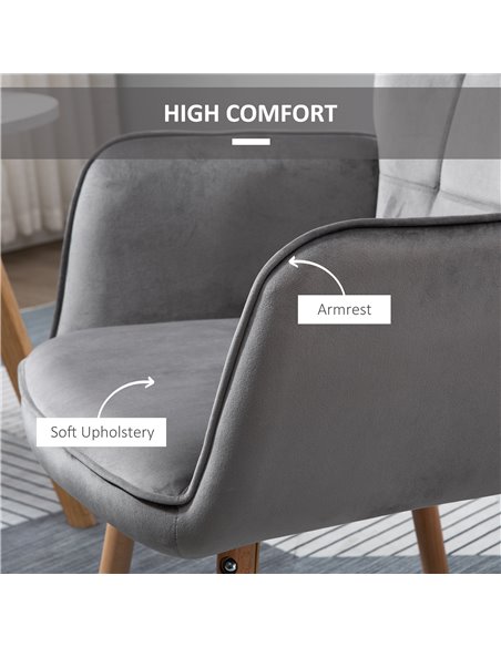 HOMCOM Modern Accent Chair Velvet-Touch Tufted Wingback Armchair Upholstered Leisure Lounge Sofa Club Chair with Wood Legs, Set  - pic 40668 | FastDaddyshop