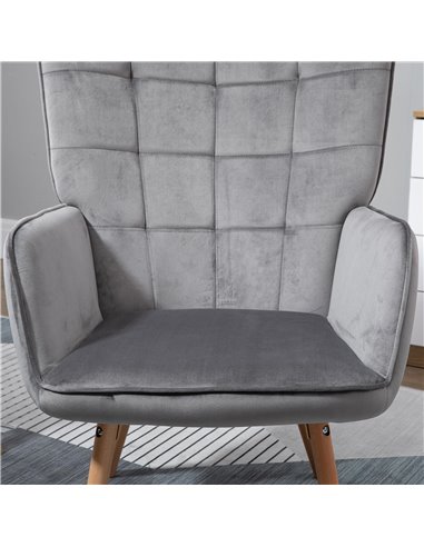 HOMCOM Modern Accent Chair Velvet-Touch Tufted Wingback Armchair Upholstered Leisure Lounge Sofa Club Chair with Wood Legs, Set 