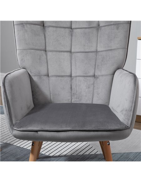 HOMCOM Modern Accent Chair Velvet-Touch Tufted Wingback Armchair Upholstered Leisure Lounge Sofa Club Chair with Wood Legs, Set  - pic 40671 | FastDaddyshop