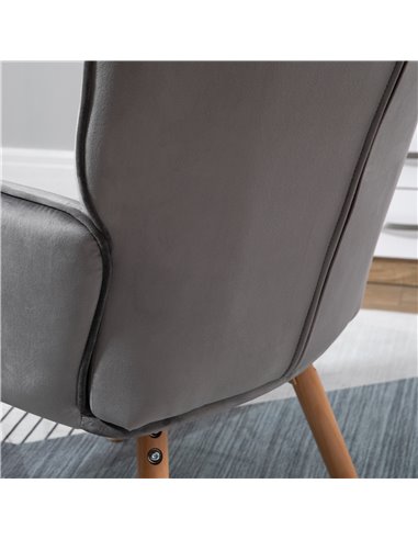 HOMCOM Modern Accent Chair Velvet-Touch Tufted Wingback Armchair Upholstered Leisure Lounge Sofa Club Chair with Wood Legs, Set 