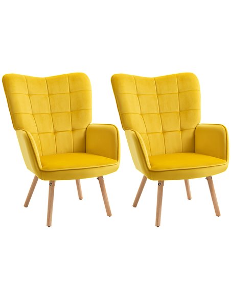 HOMCOM Modern Velvet-Touch Tufted Wingback Armchair, Yellow 839-P033 - pic 40674 | FastDaddyshop
