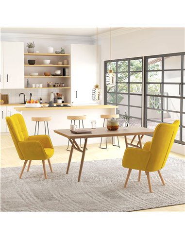 HOMCOM Modern Velvet-Touch Tufted Wingback Armchair, Yellow 839-P033