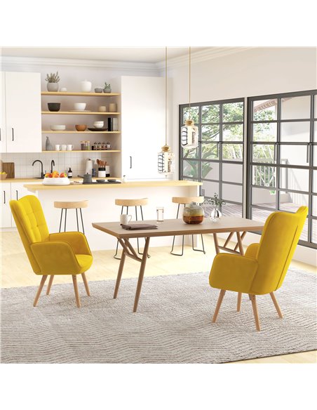 HOMCOM Modern Velvet-Touch Tufted Wingback Armchair, Yellow 839-P033 - pic 40675 | FastDaddyshop