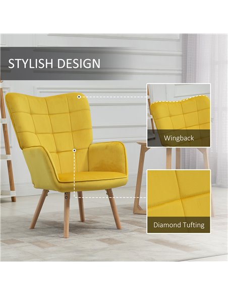HOMCOM Modern Accent Chair Velvet-Touch Tufted Wingback Armchair Upholstered Leisure Lounge Sofa Club Chair with Wood Legs, Set  - pic 40678 | FastDaddyshop