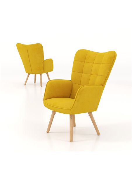 HOMCOM Modern Accent Chair Velvet-Touch Tufted Wingback Armchair Upholstered Leisure Lounge Sofa Club Chair with Wood Legs, Set  - pic 40679 | FastDaddyshop