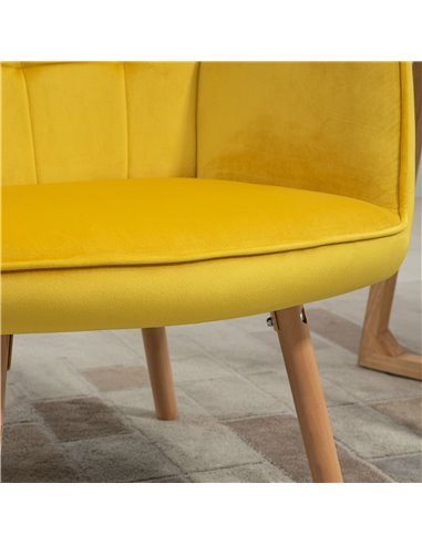 HOMCOM Modern Accent Chair Velvet-Touch Tufted Wingback Armchair Upholstered Leisure Lounge Sofa Club Chair with Wood Legs, Set 