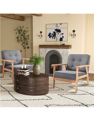 HOMCOM Reception Retro Accent Chair, Grey and Natural Wood, 833-P053