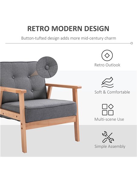 HOMCOM Reception Retro Accent Chair Beech Wood Frame Armchair Occasional Living Room Reception Bedroom Balcony Conservatory Padd - pic 40686 | FastDaddyshop