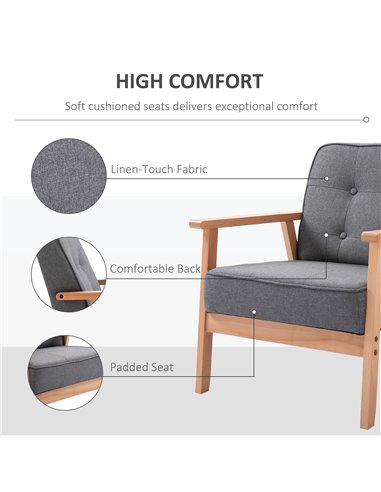 HOMCOM Reception Retro Accent Chair Beech Wood Frame Armchair Occasional Living Room Reception Bedroom Balcony Conservatory Padd